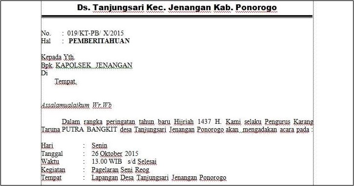 Contoh Surat Permohonan Pengamanan Ke Polisi