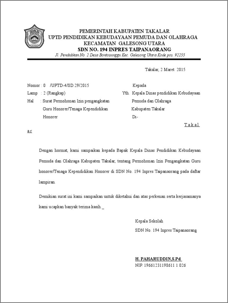 Contoh Surat Permohonan Pengangkatan Cpns