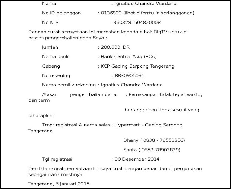 Contoh Surat Perjanjian Pengembalian Dana Investor Surat Permohonan  Riset