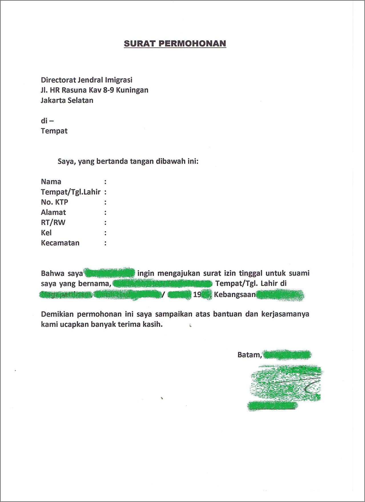 Contoh Surat Permohonan Perpanjangan Kitas  Surat permohonan  Desain