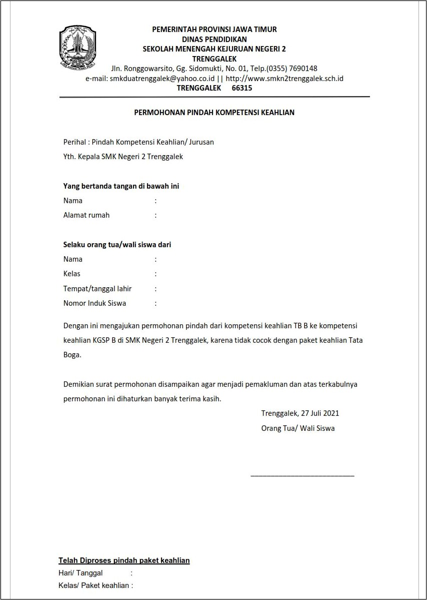 Contoh Surat Permohonan Pindah Fakultas