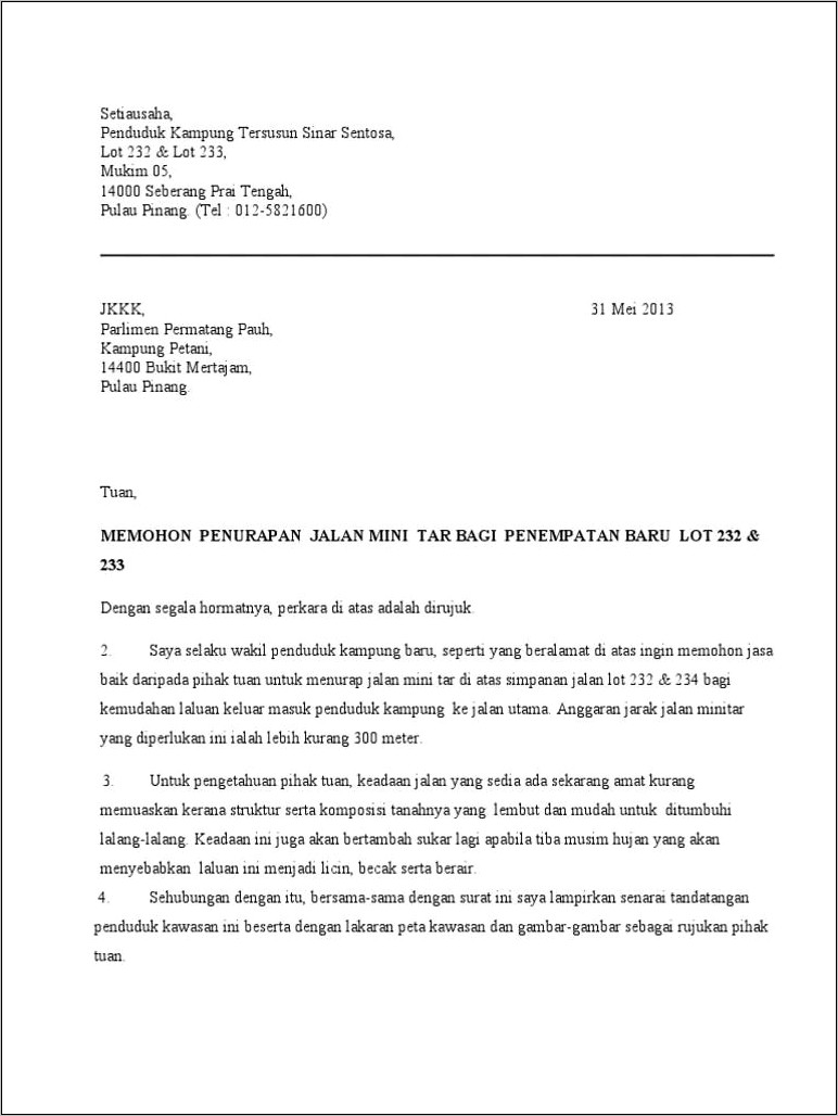Contoh Surat Permohonan Projek