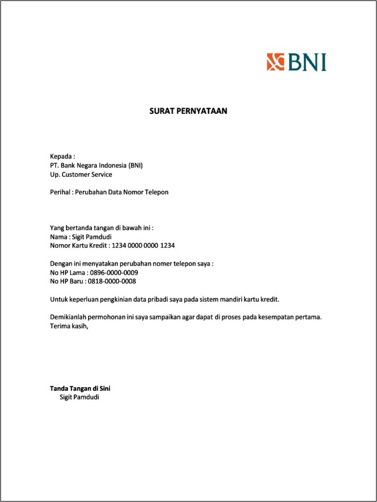 Contoh Surat Permohonan Referensi Bank Mandiri