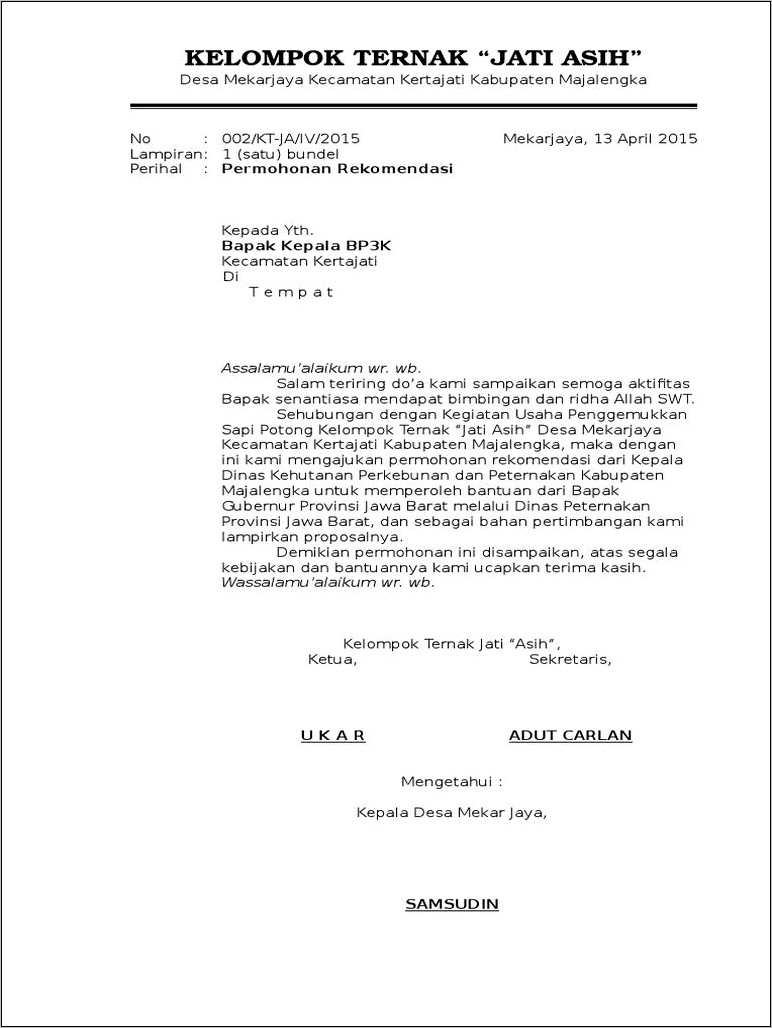 Contoh Surat Permohonan Rekomendasi Sekolah