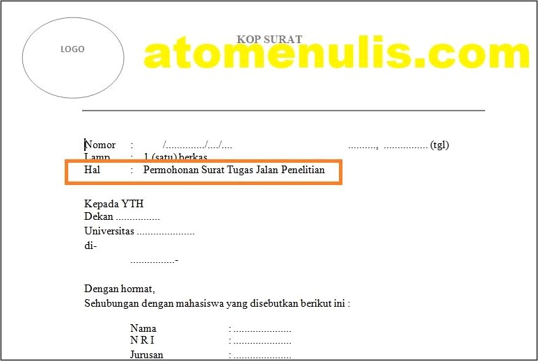 Contoh Surat Permohonan Riset
