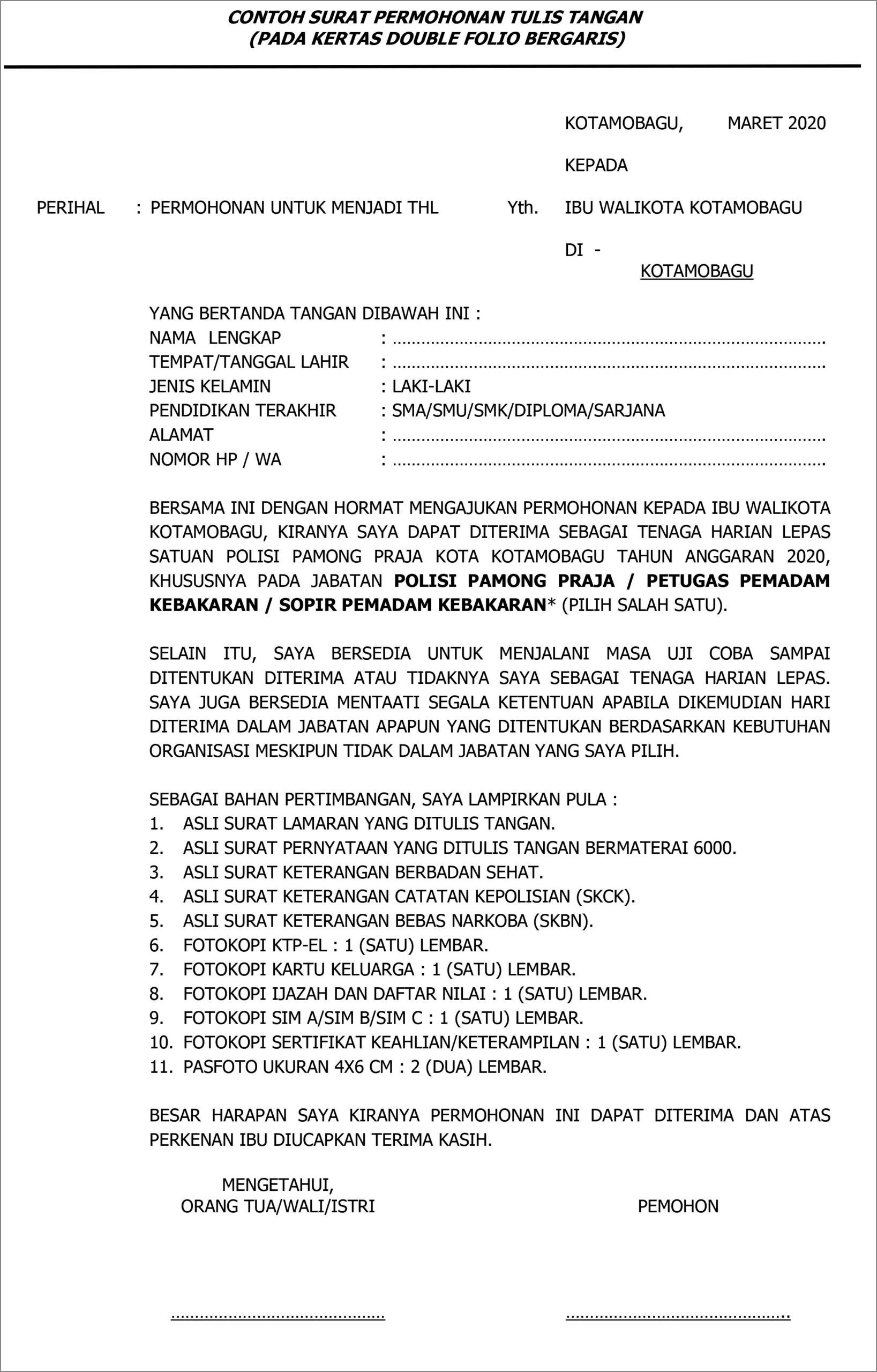 Contoh Surat Permohonan Satpol Pp