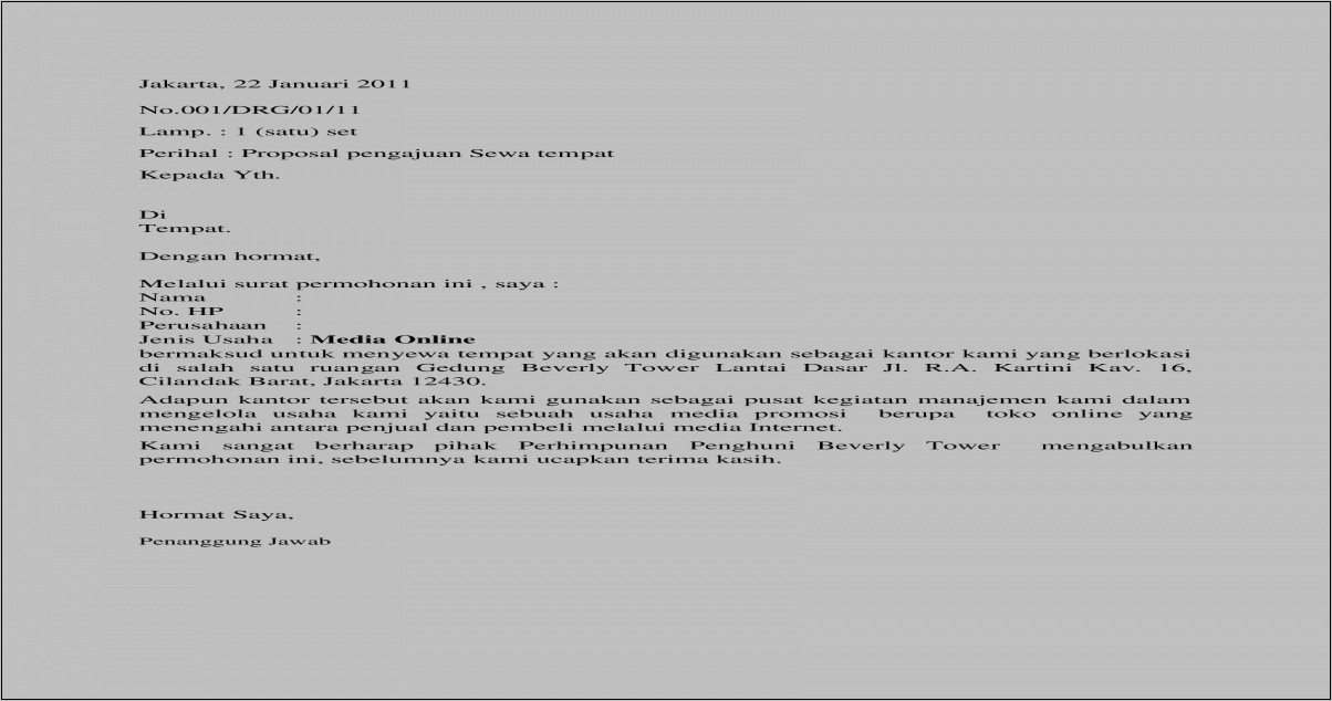 Contoh Surat Permohonan Sewa Lahan