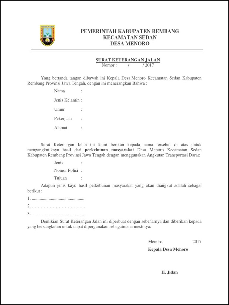 Contoh Surat Permohonan Surat Keterangan Jalan Dai Polisi