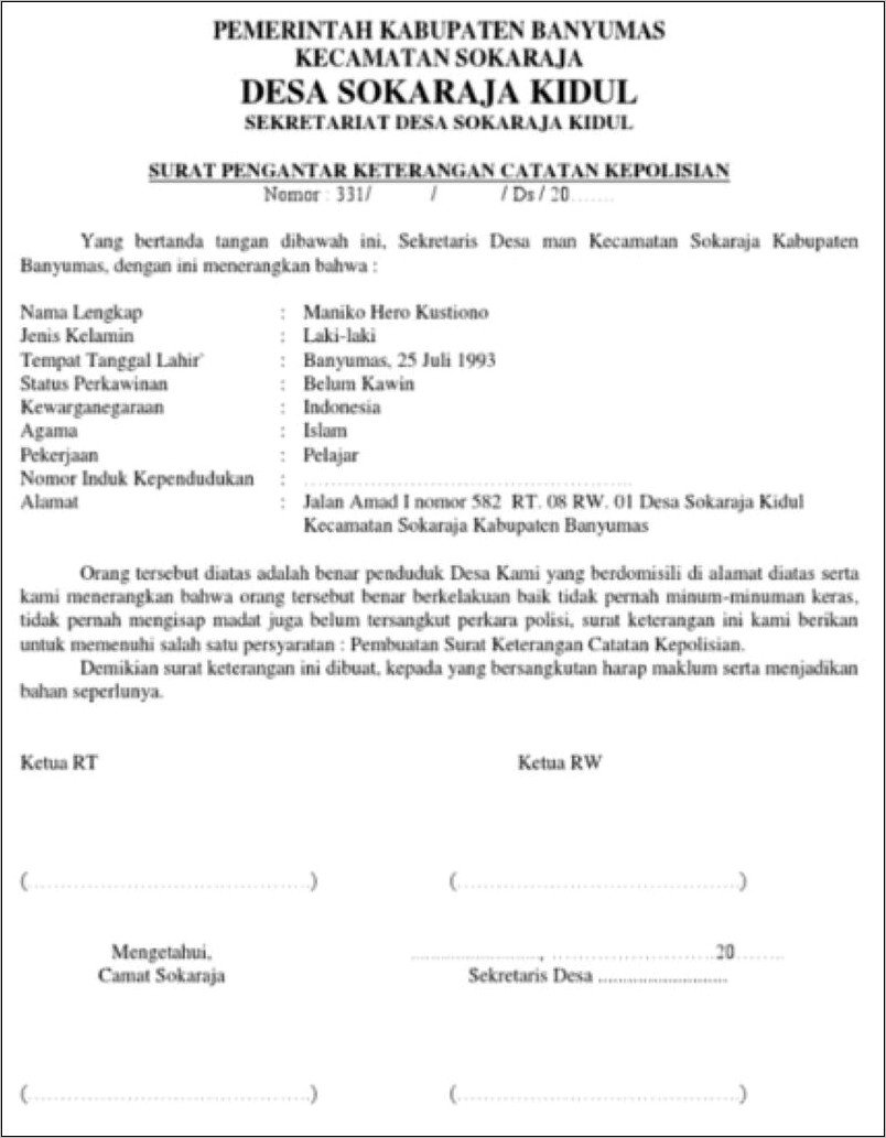 Contoh Surat Permohonan Surat Keterangan Njop