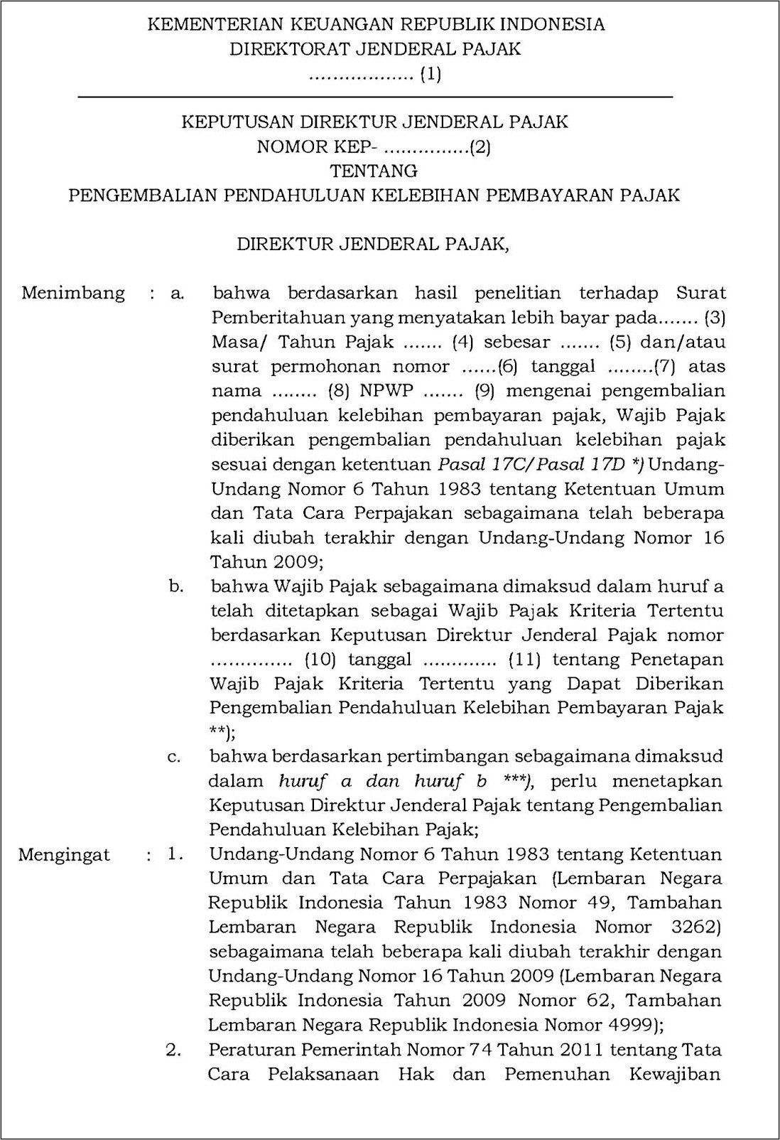 Contoh Surat Permohonan Transfer Lebih Bayar Pajak