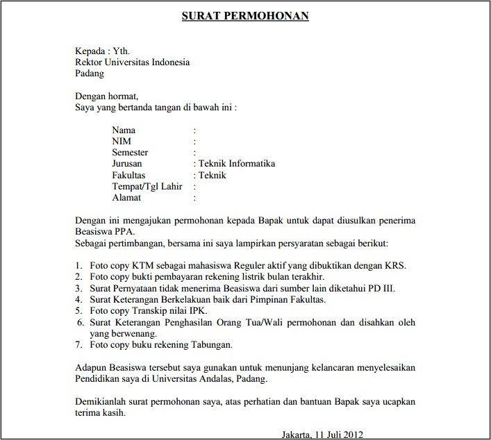 Contoh Surat Permohonan Ujian Susulan Uas