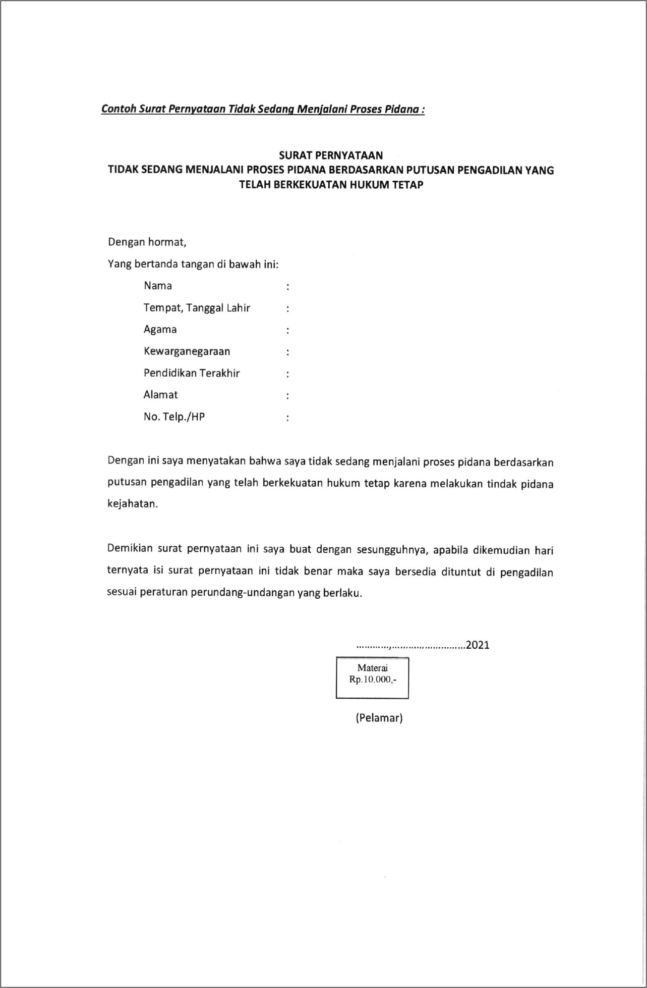 Contoh Surat Permohonan Ujian Susulan