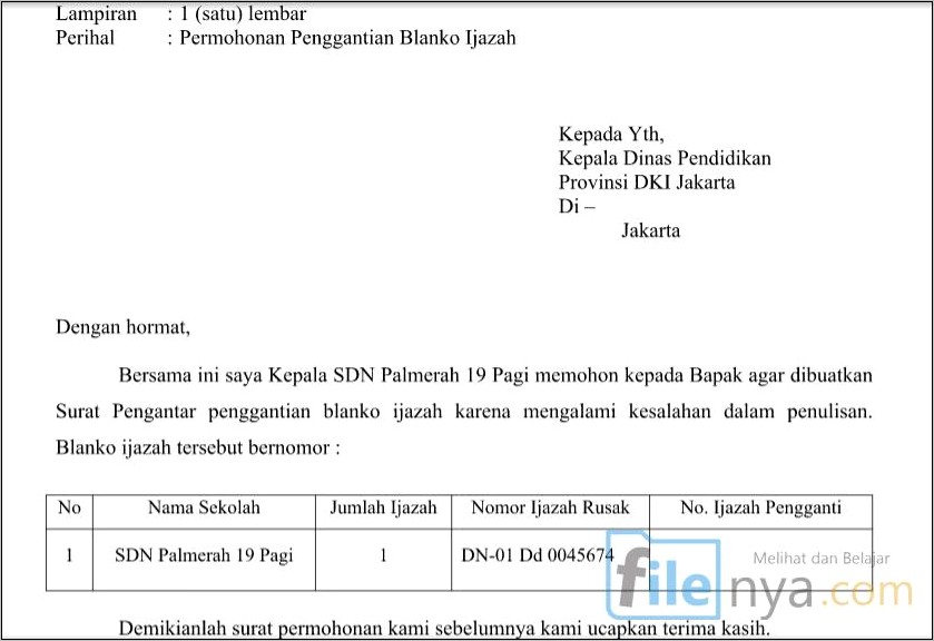 Contoh Surat Permohonan Validasi Keterangan