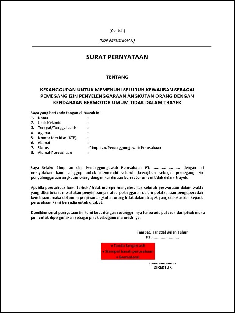 Contoh Surat Pernyataan 1