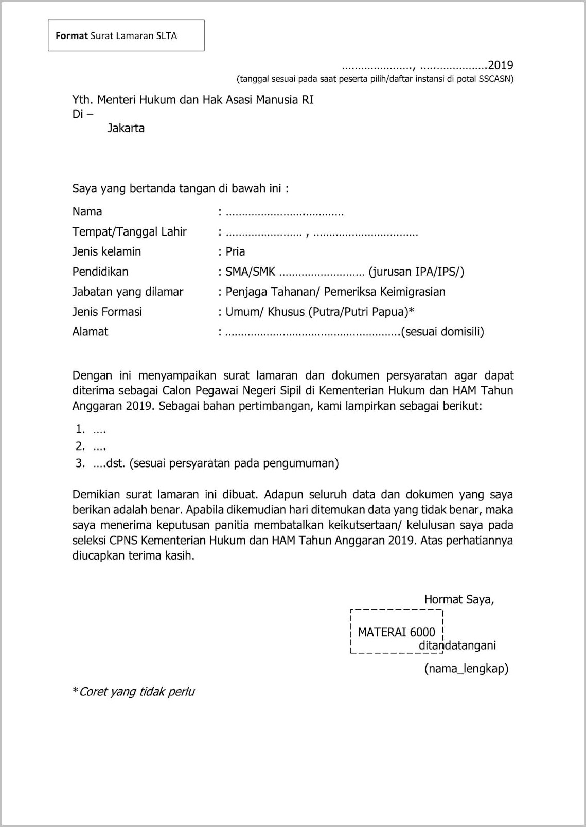 Contoh Surat Pernyataan 2019