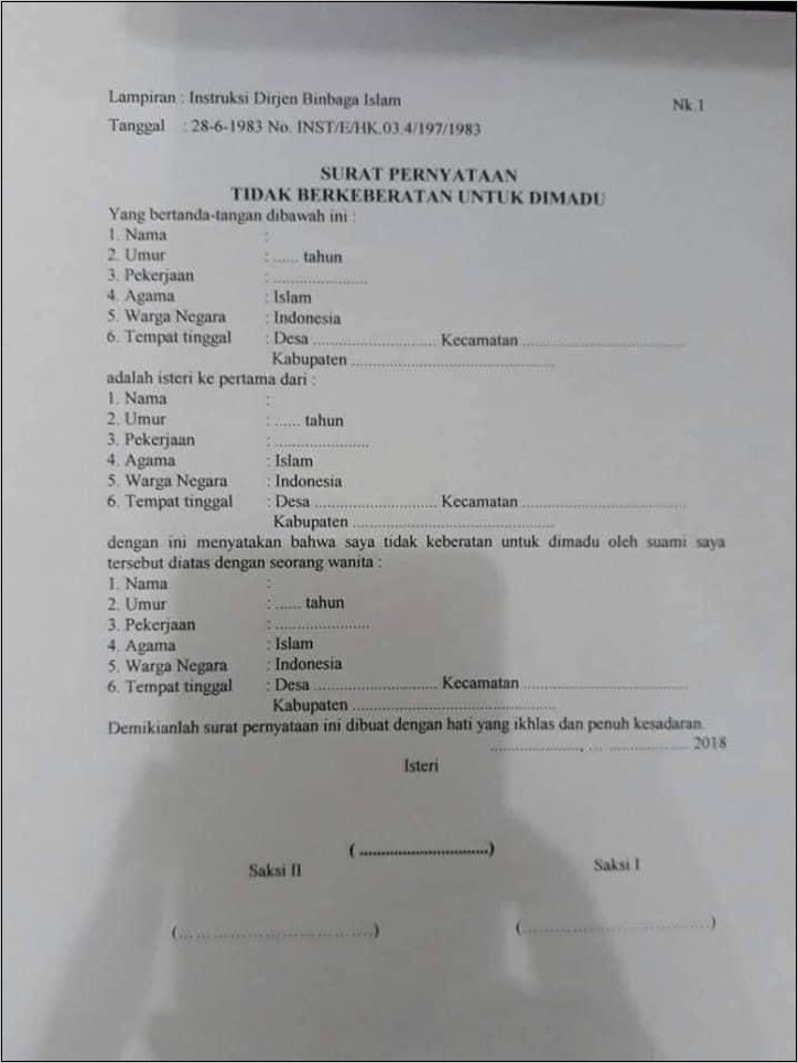 Contoh Surat Pernyataan 3 Nama