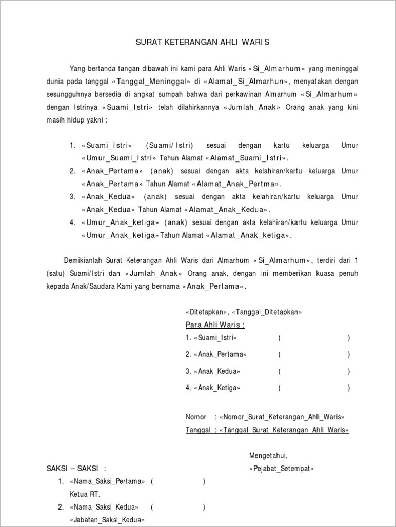 Contoh Surat Pernyataan Ahli Waris Dari Kelurahan