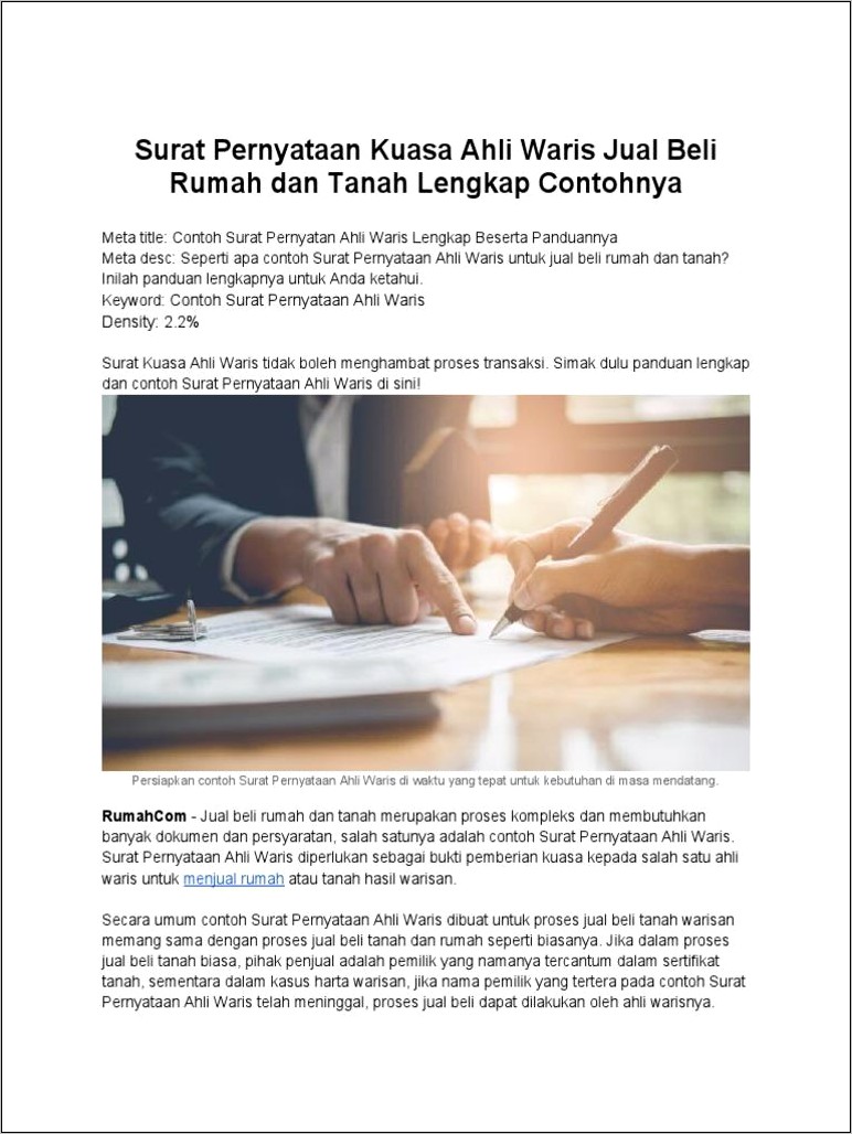 Contoh Surat Pernyataan Ahli Waris Lajang Dari Kelurahan