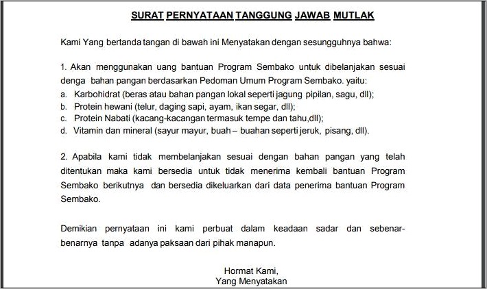 Contoh Surat Pernyataan Akan Bertanggung Jawab