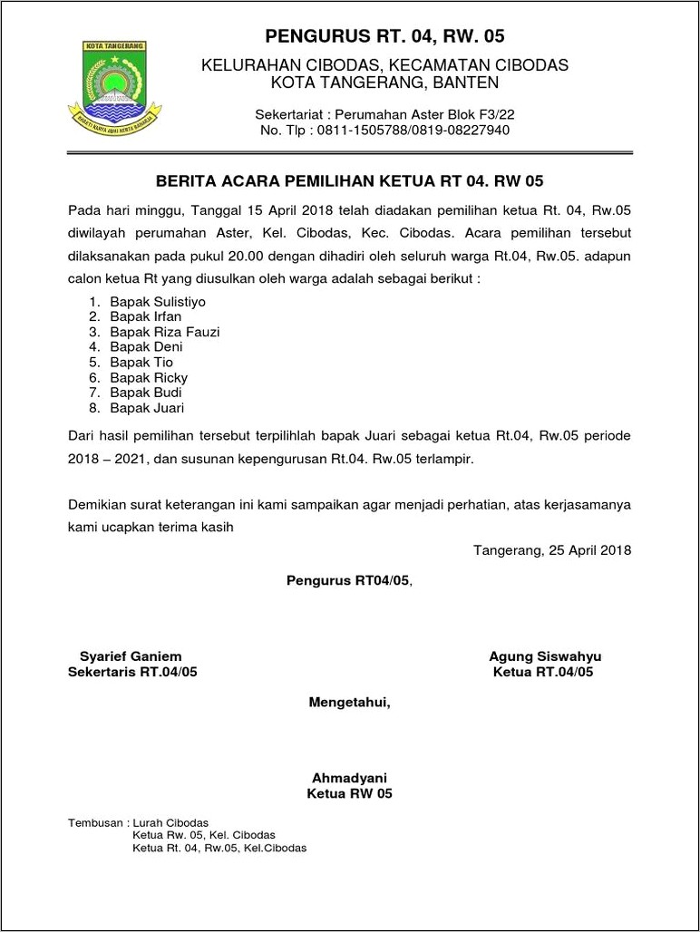 Contoh Surat Pernyataan Aklamasi Pemilihan Rt