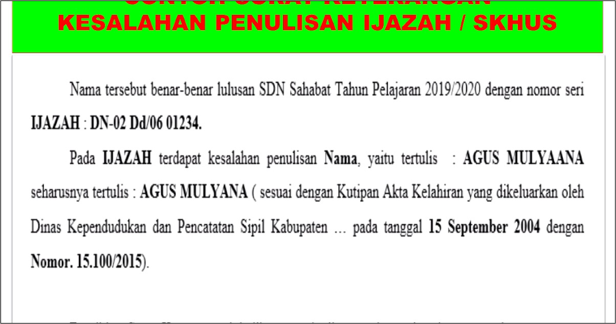 Contoh Surat Pernyataan Akta Lahir Sesuai Ijazah