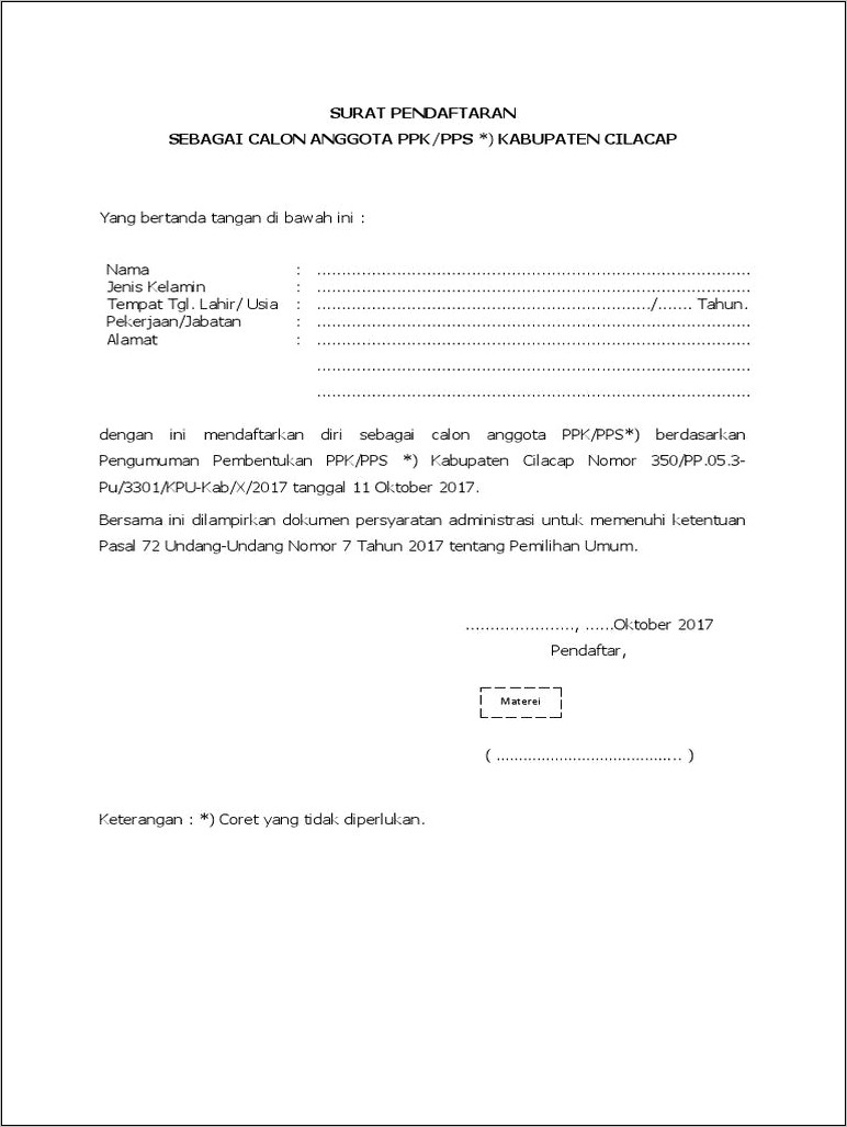 Contoh Surat Pernyataan Anggota Kpps Kabupaten Cilacap