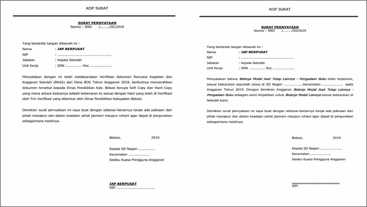 Contoh Surat Pernyataan Aset Tidak Ditemukan