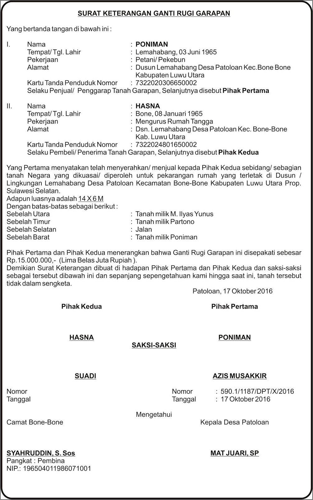 Contoh Surat Pernyataan Atas Tanah