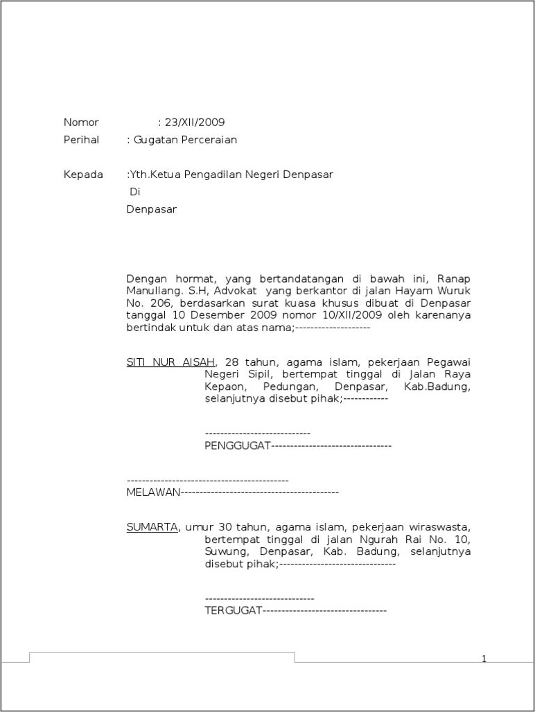 Contoh Surat Pernyataan Bagi Gaji Perceraian