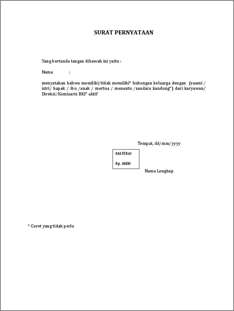 Contoh Surat Pernyataan Bahwa Tidak Ada Nama Ayah