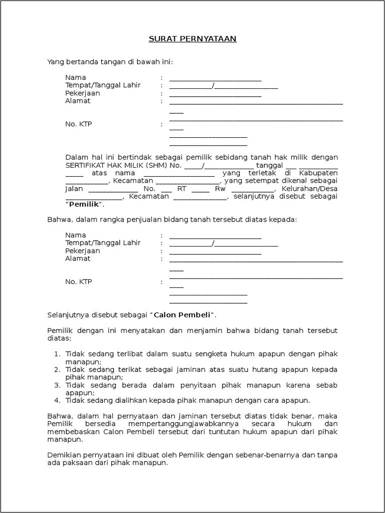 Contoh Surat Pernyataan Bank Tidak Dalam Sengketa