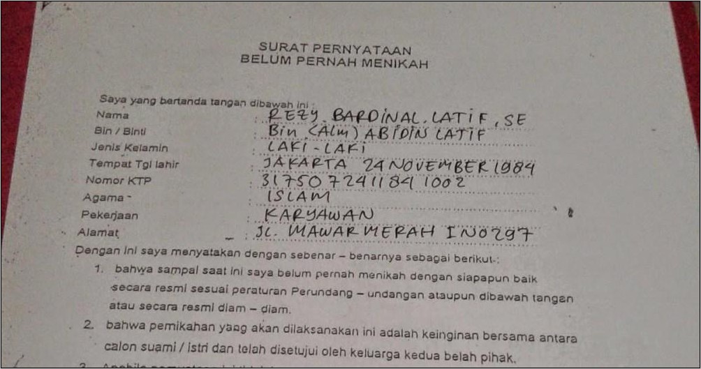 Contoh Surat Pernyataan Belum Menikah Bermaterai