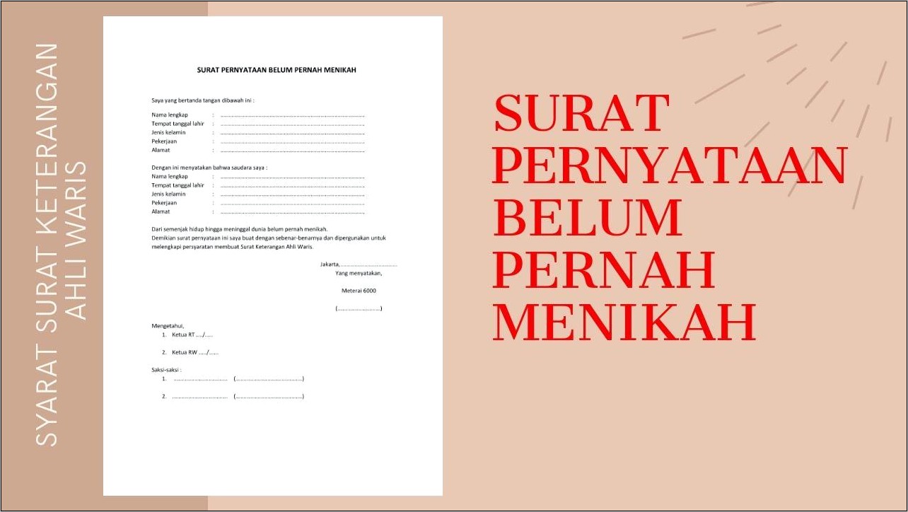 Contoh Surat Pernyataan Belum Menikah Dan Dua Saksi