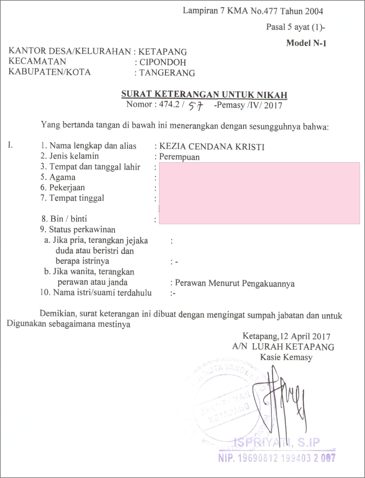 Contoh Surat Pernyataan Belum Menikah Tanda Tangan Rt Rw