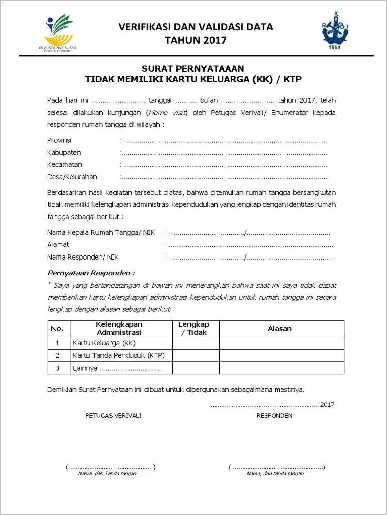 Contoh Surat Pernyataan Belum Nik