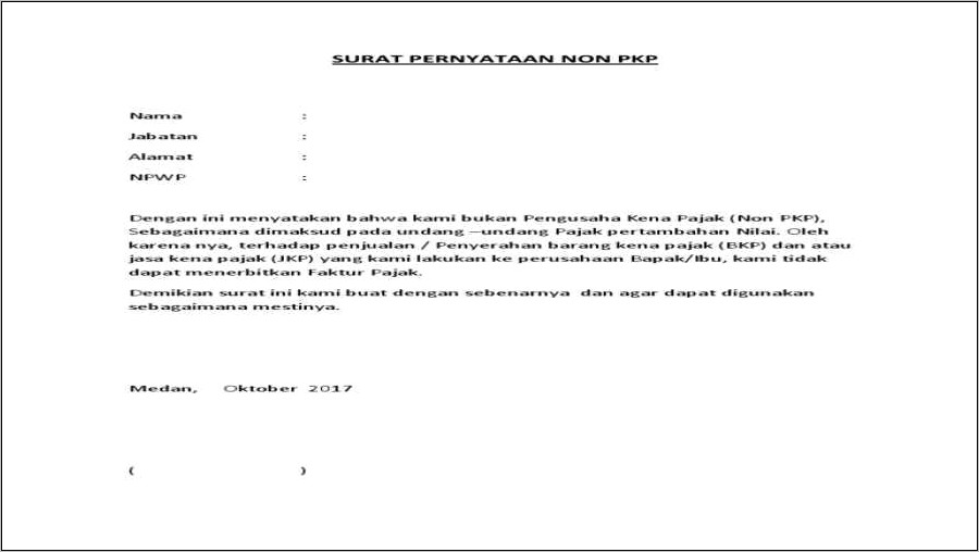 Contoh Surat Pernyataan Belum Pkp