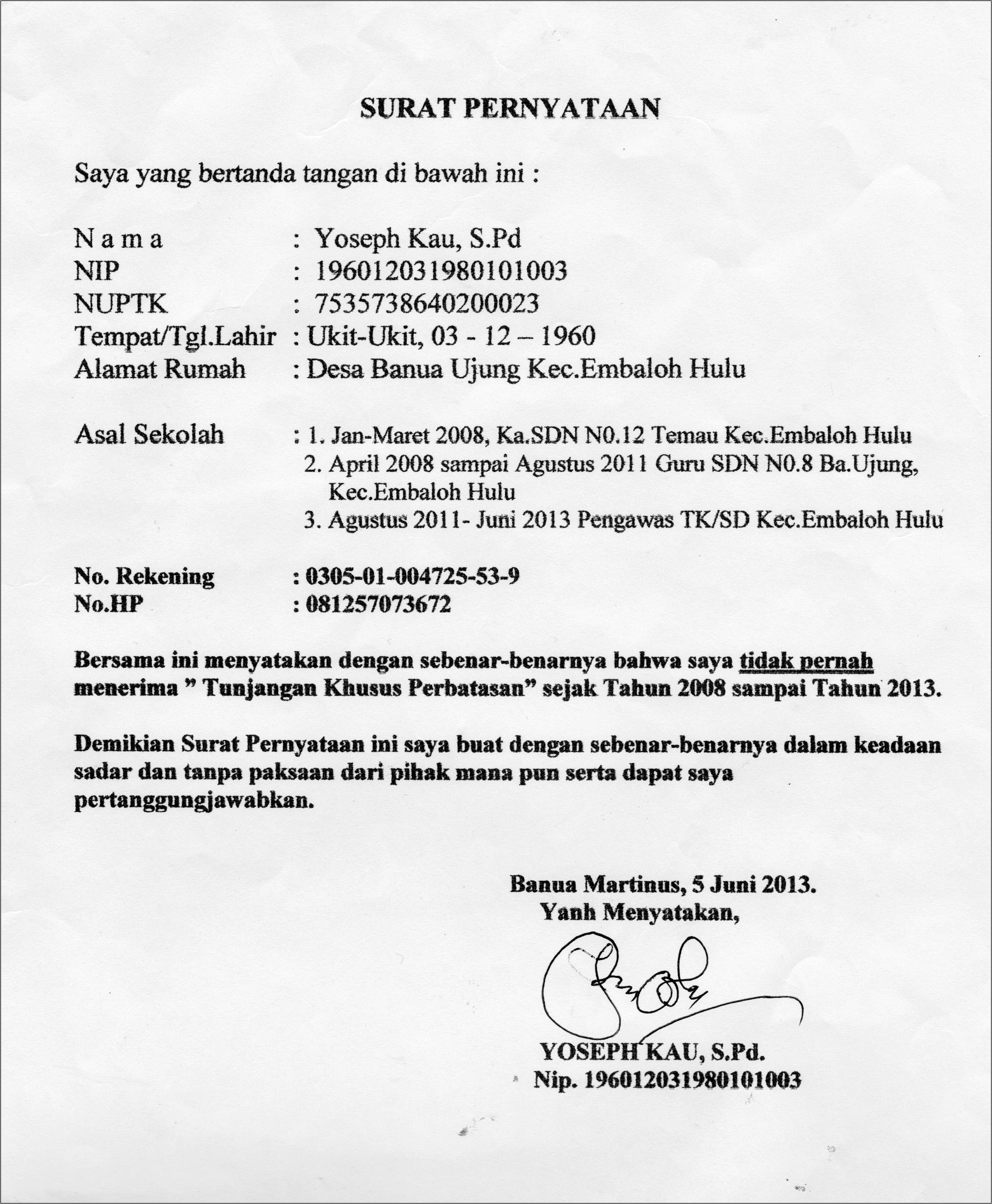 Contoh Surat Pernyataan Belum Sertifikasi Guru