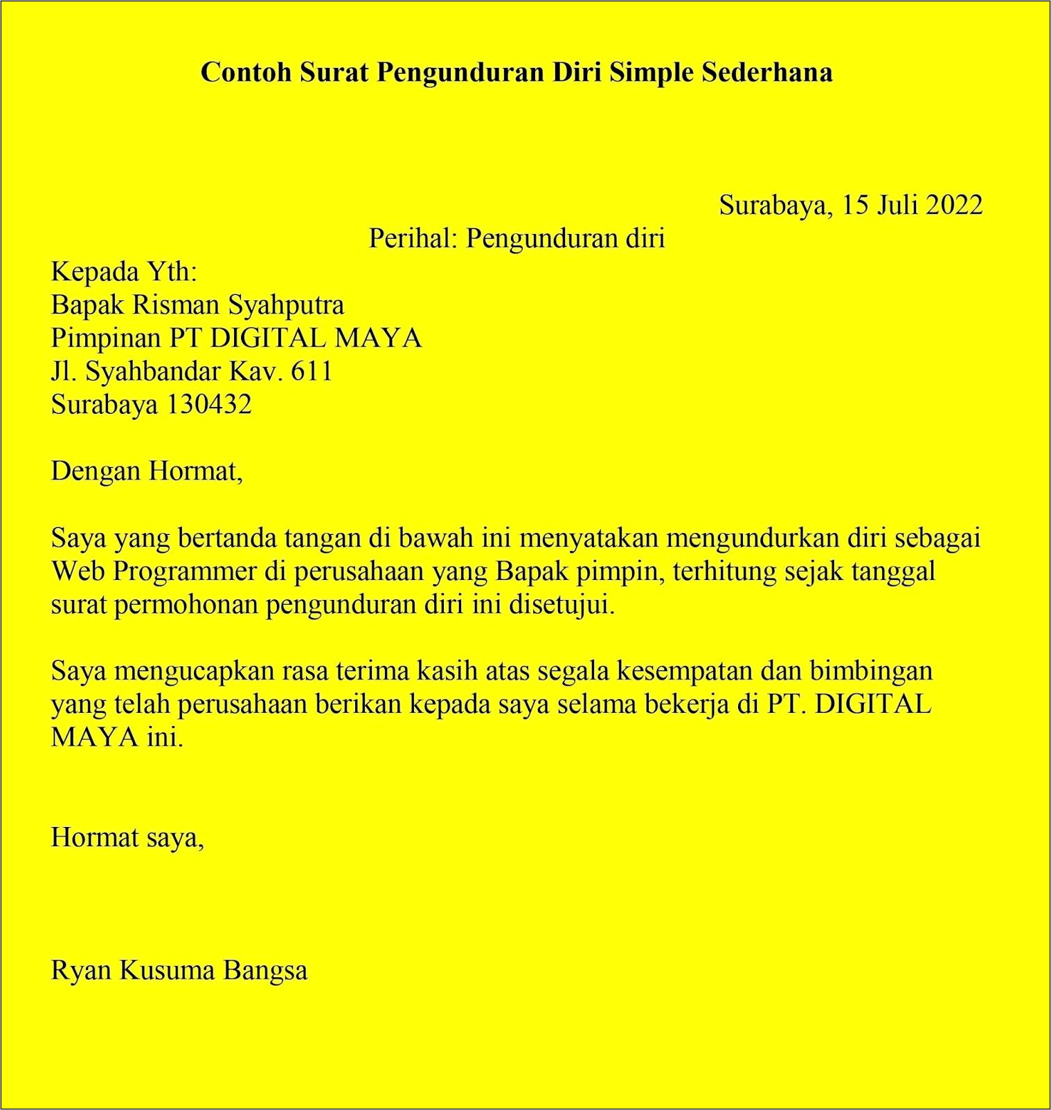 Contoh Surat Pernyataan Berhenti Abt