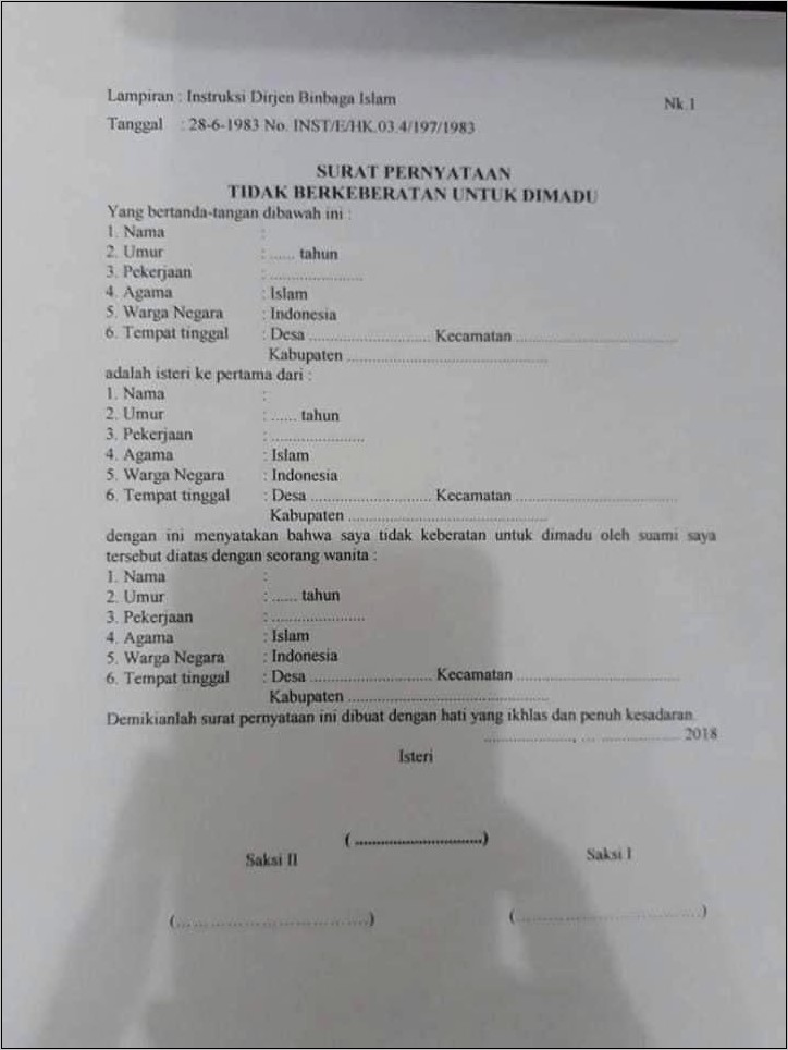 Contoh Surat Pernyataan Berlaku Adil