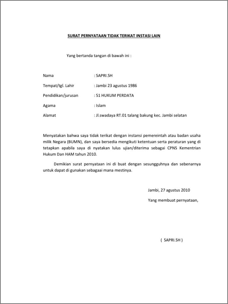 Contoh Surat Pernyataan Bersalah Ke Kampus