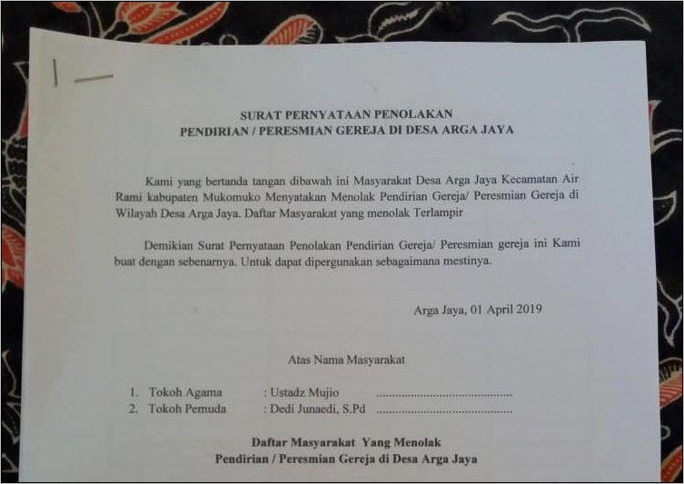 Contoh Surat Pernyataan Bersama Warga