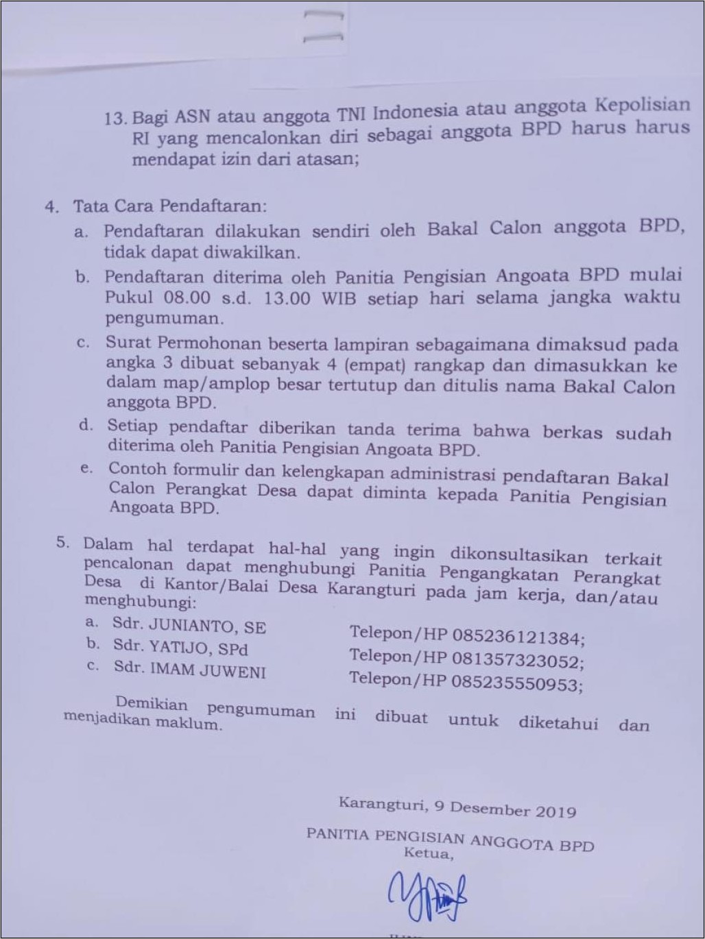 Contoh Surat Pernyataan Bersedia Dicalonkan Menjadi Perangkat Desa