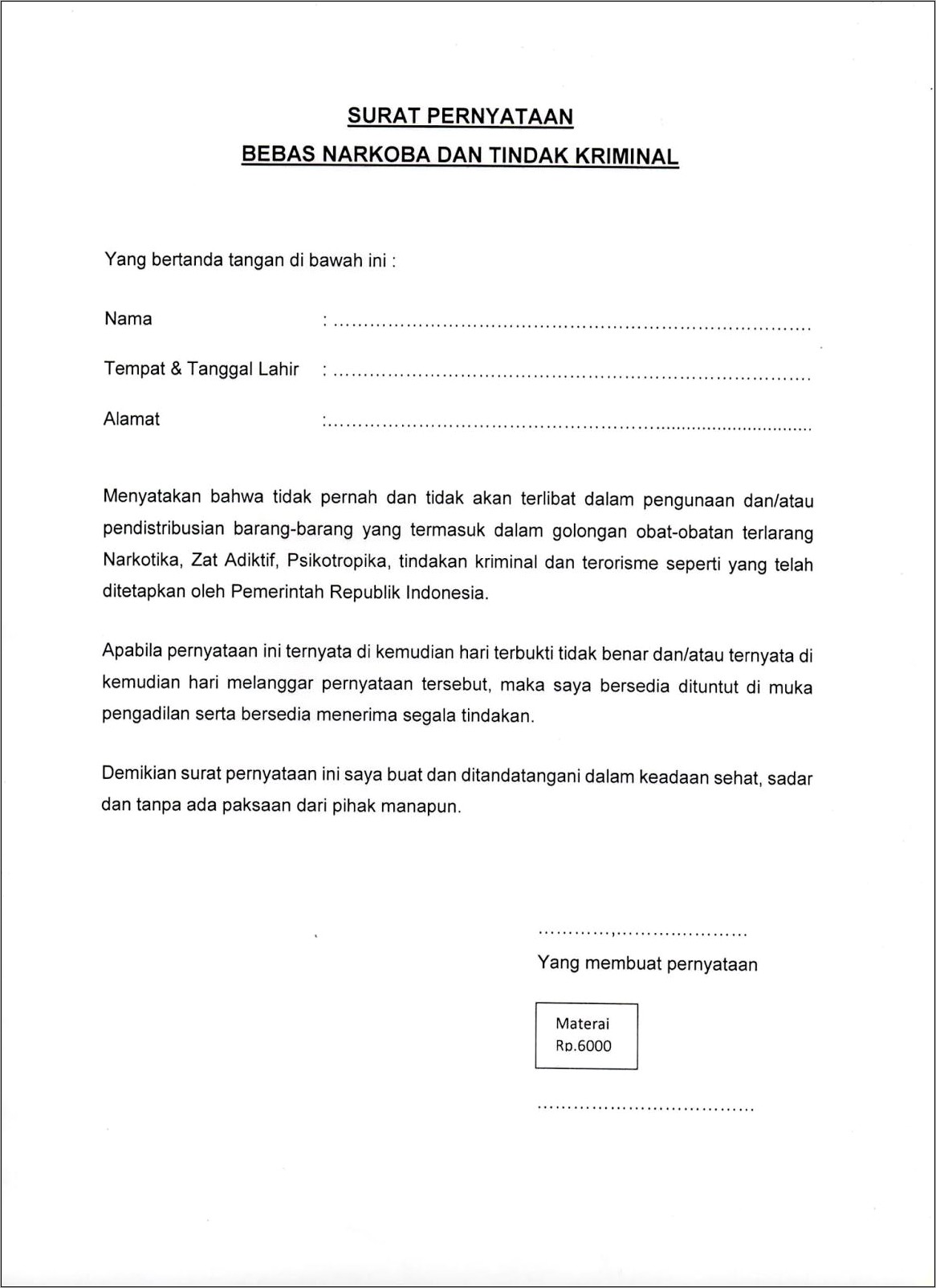 Contoh Surat Pernyataan Bersedia Ditempatkan Di Seluruh Wilayah Indonesia