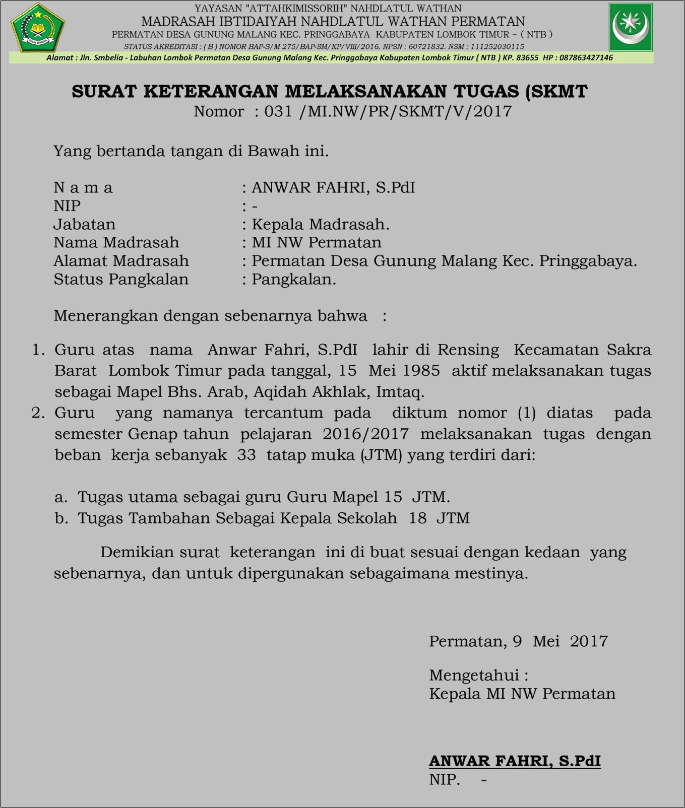 Contoh Surat Pernyataan Bersedia Melaksanakan Tugas