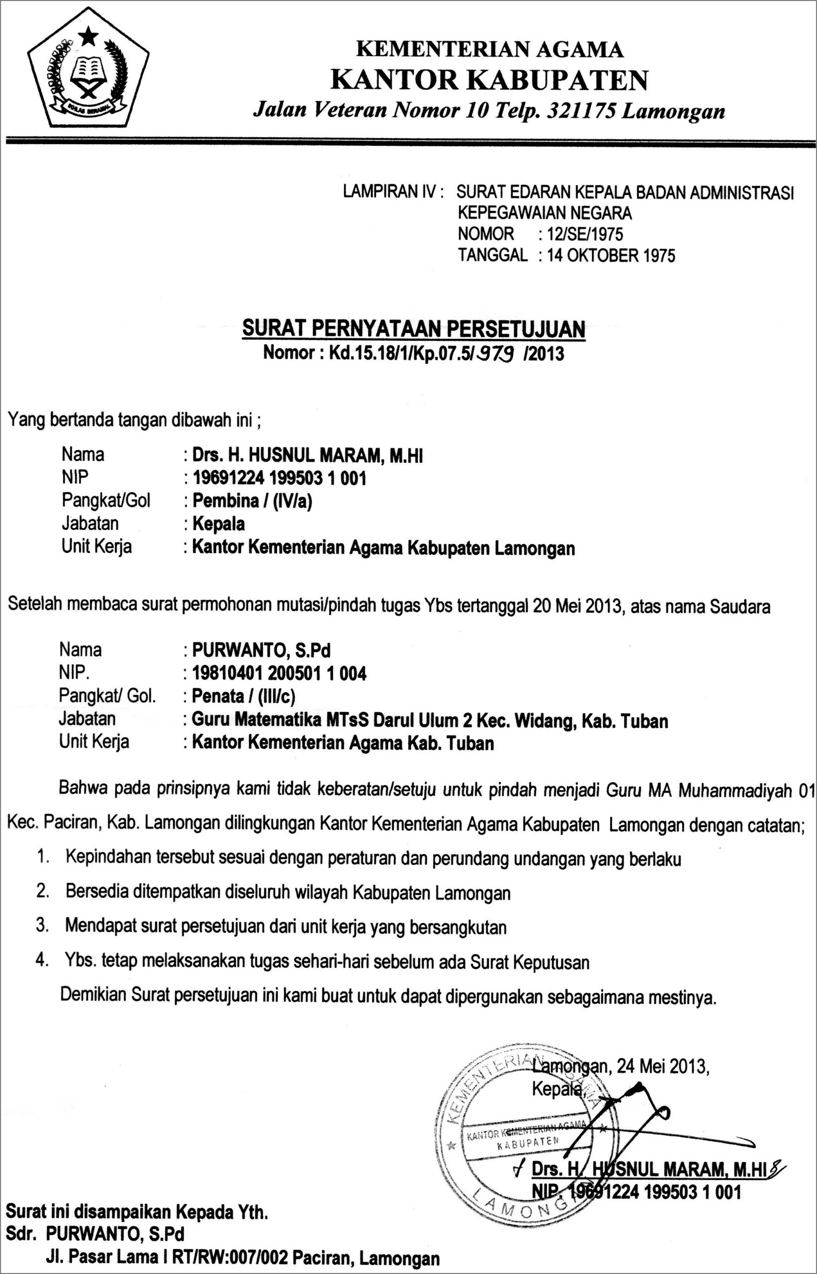 Contoh Surat Pernyataan Bersedia Menerima Untuk Guru Pindah