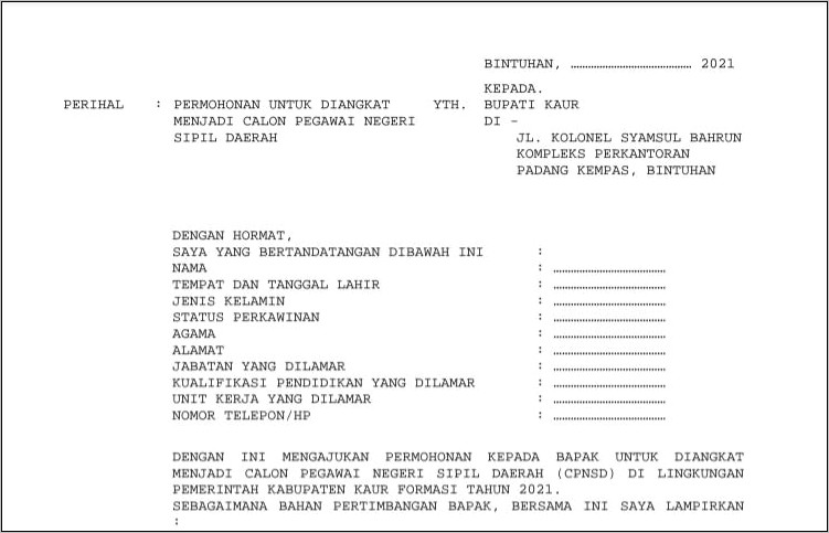 Contoh Surat Pernyataan Bersedia Tidak Pindah Tugas Sebagai Cpns