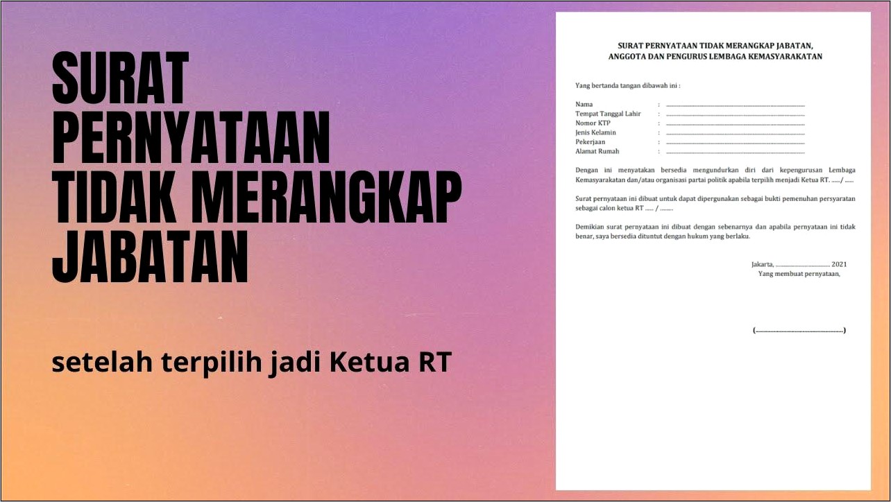 Contoh Surat Pernyataan Bersedia Untuk Tidak Merangkap Sebagai Anggota Politik