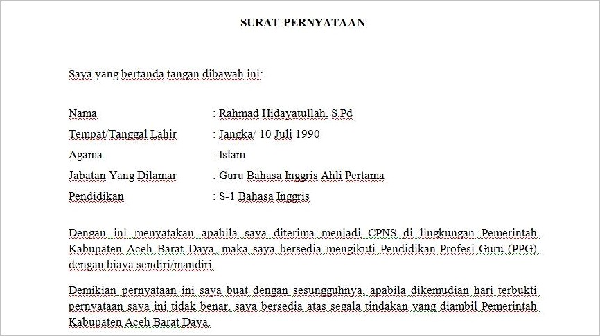 Contoh Surat Pernyataan Biaya Sendiri