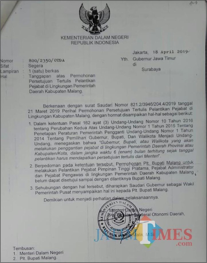 Contoh Surat Pernyataan Bupati