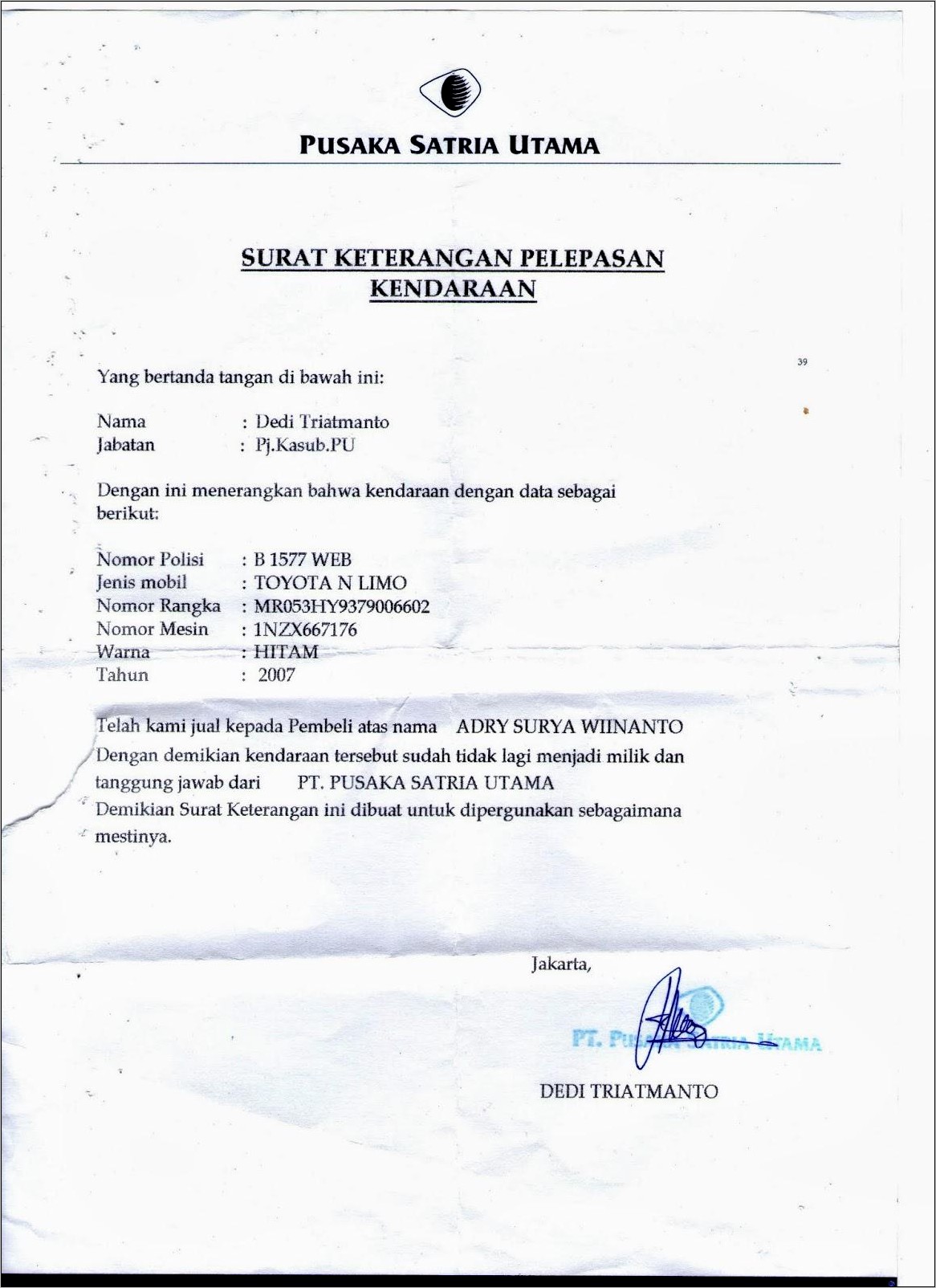 Contoh Surat Pernyataan Cabut Berkas Kk